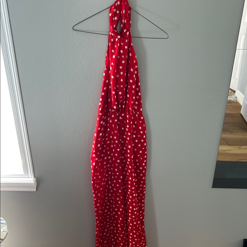 Chic Red Floral Halter Dress